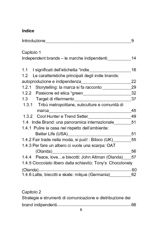 Indice della tesi: Independent Brands: il viaggio della marca dall'indie al mainstream, Pagina 1