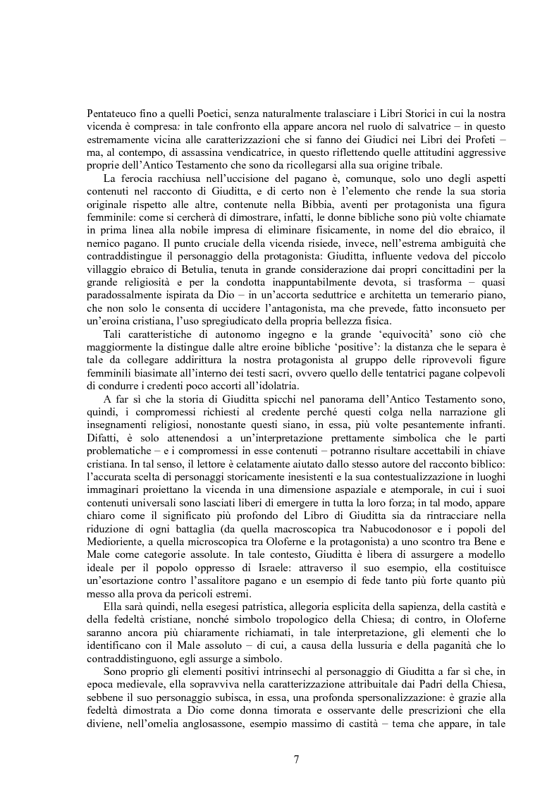 Anteprima della tesi: Rappresentazioni di un’eroina ambigua: Giuditta nella Bibbia e in due componimenti medievali inglesi, Pagina 6