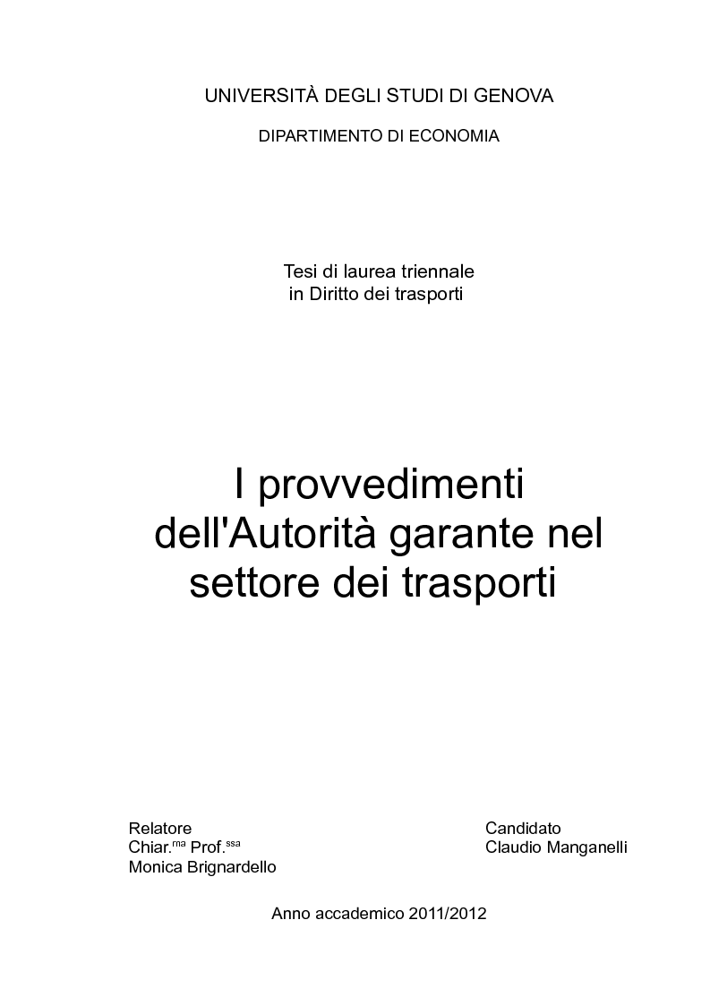 Anteprima della tesi: I provvedimenti dell'Autorità garante nel settore dei trasporti, Pagina 1