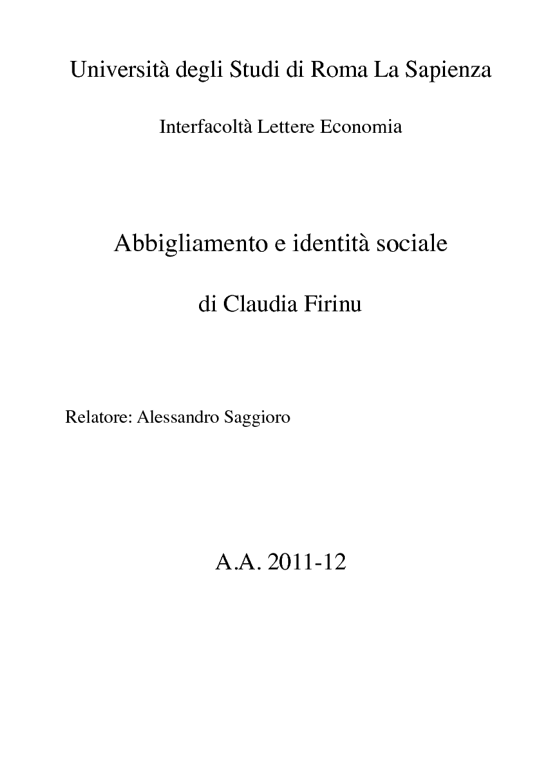 Anteprima della tesi: Abbigliamento e identità sociale, Pagina 1