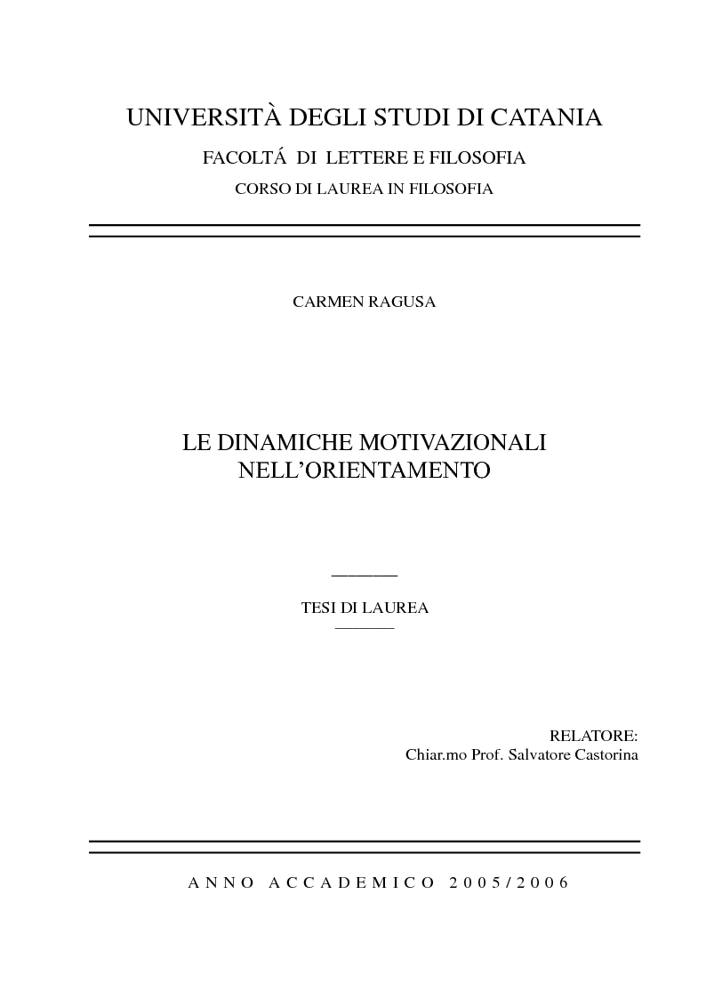 Anteprima della tesi: Le dinamiche motivazionali nell'orientamento scolastico-professionale, Pagina 1