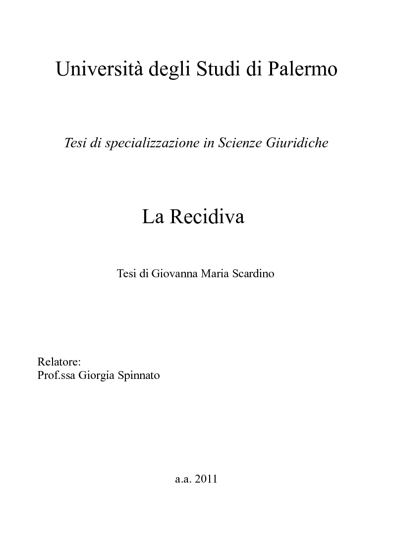 Anteprima della tesi: La Recidiva, Pagina 1