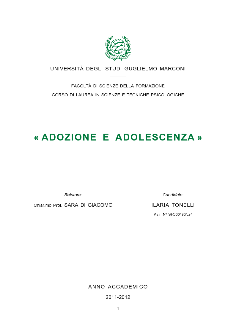 Anteprima della tesi: Adozione e adolescenza, Pagina 1