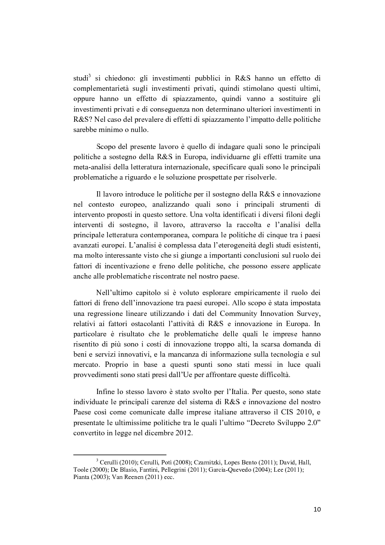 Anteprima della tesi: Le politiche a sostegno della Ricerca e Sviluppo e dell'Innovazione in Europa, Pagina 8