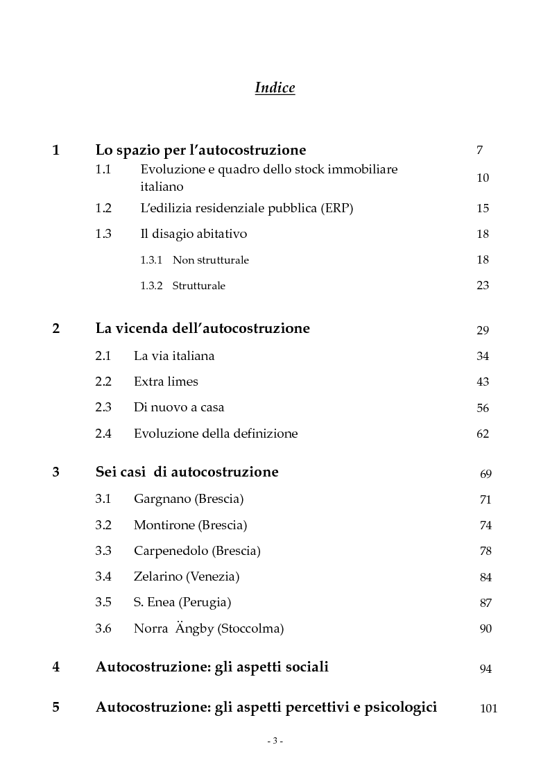 Indice della tesi: Autocostruzione: casi, pratiche, politiche, Pagina 1
