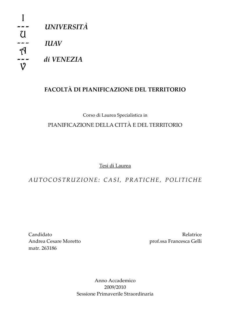 Anteprima della tesi: Autocostruzione: casi, pratiche, politiche, Pagina 1