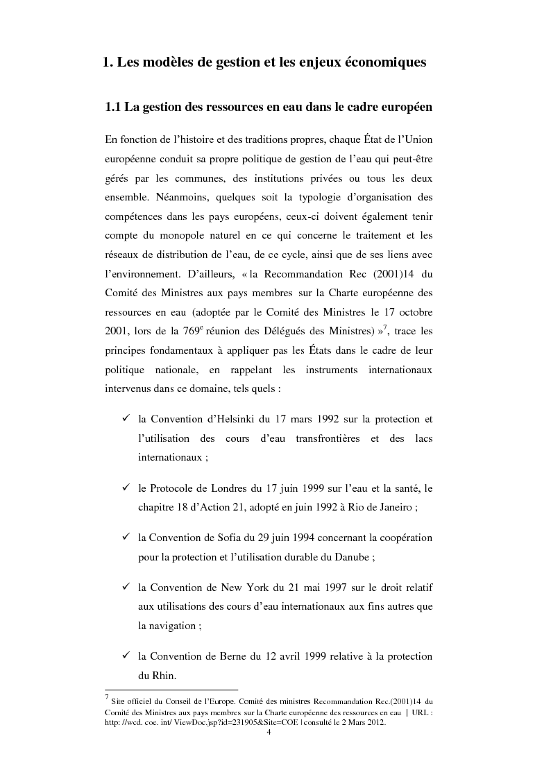 Anteprima della tesi: Le service public de l’eau. Définition, organisation et gestion. Une comparaison entre France et Italie, Pagina 4