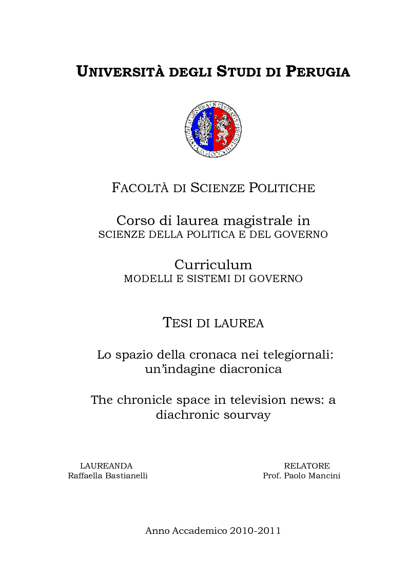 Anteprima della tesi: Lo spazio della cronaca nei telegiornali: un'indagine diacronica, Pagina 1