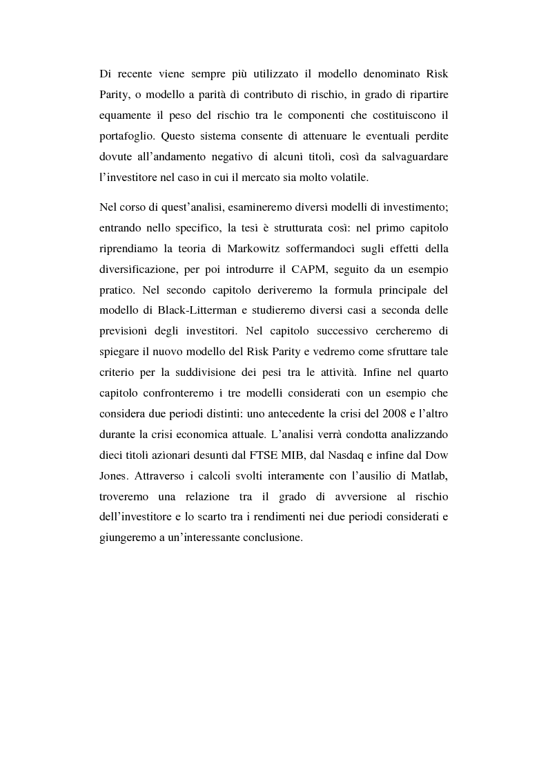 Anteprima della tesi: Analisi comparata di modelli per la gestione di portafoglio, Pagina 3