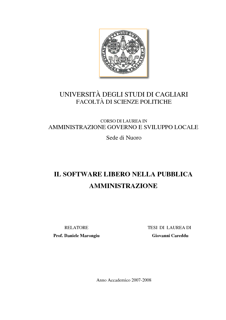 Anteprima della tesi: Il software libero nella pubblica amministrazione, Pagina 1