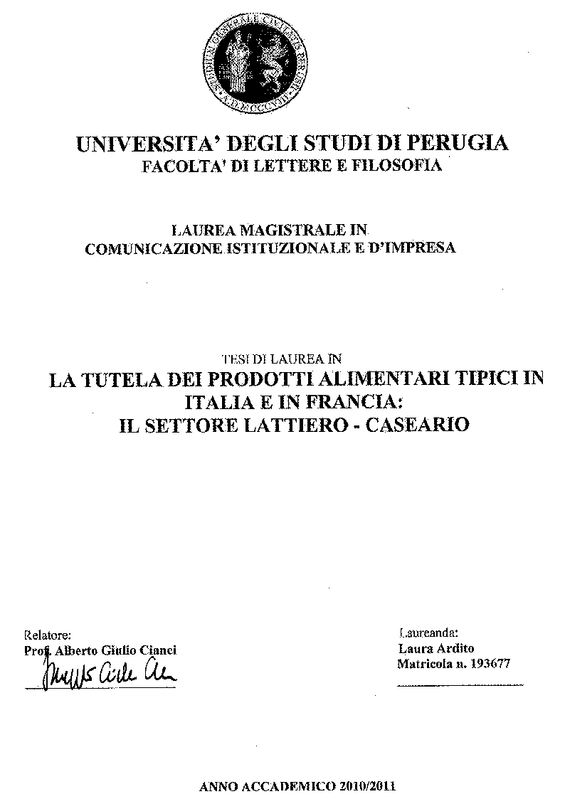 Anteprima della tesi: Tutela dei prodotti alimentari tipici in Italia e in Francia: il settore lattiero-caseario, Pagina 1