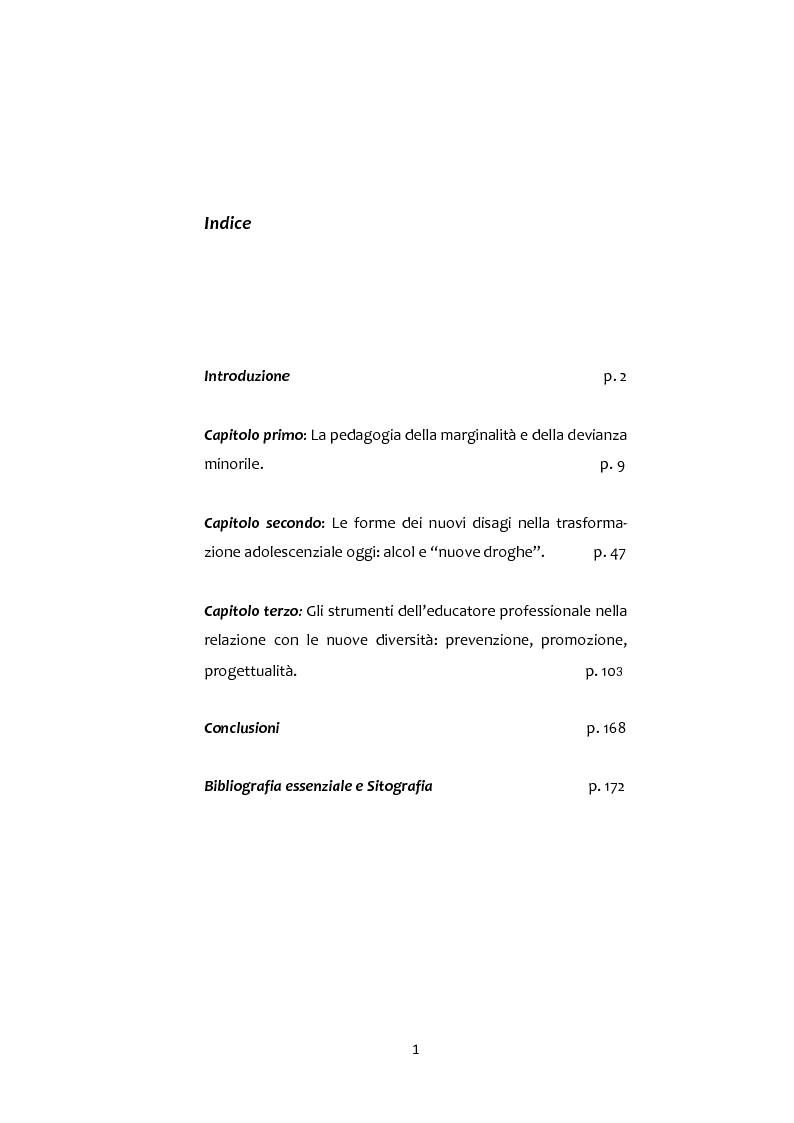 Indice della tesi: Adolescenti e Nuove diversità. Progettare Prevenzione, Pagina 1