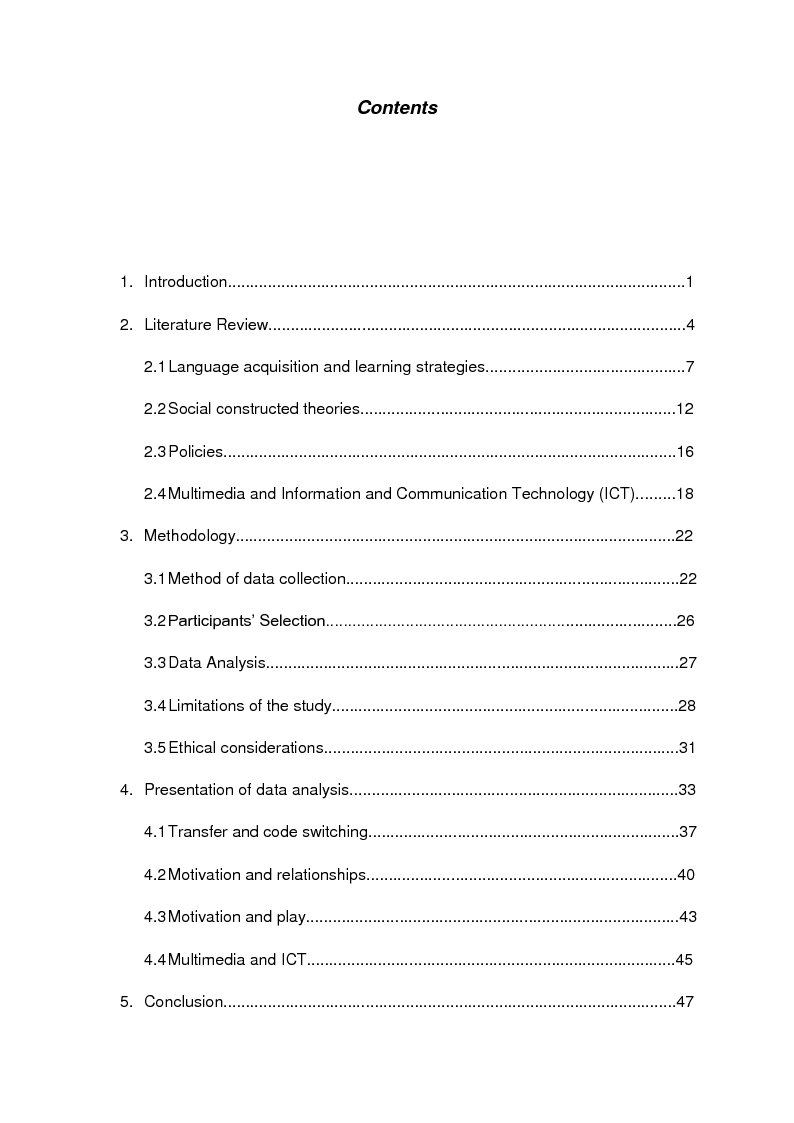 Indice della tesi: An exploration with three bilingual children’s engagement with learning Spanish as an after-school club, Pagina 1