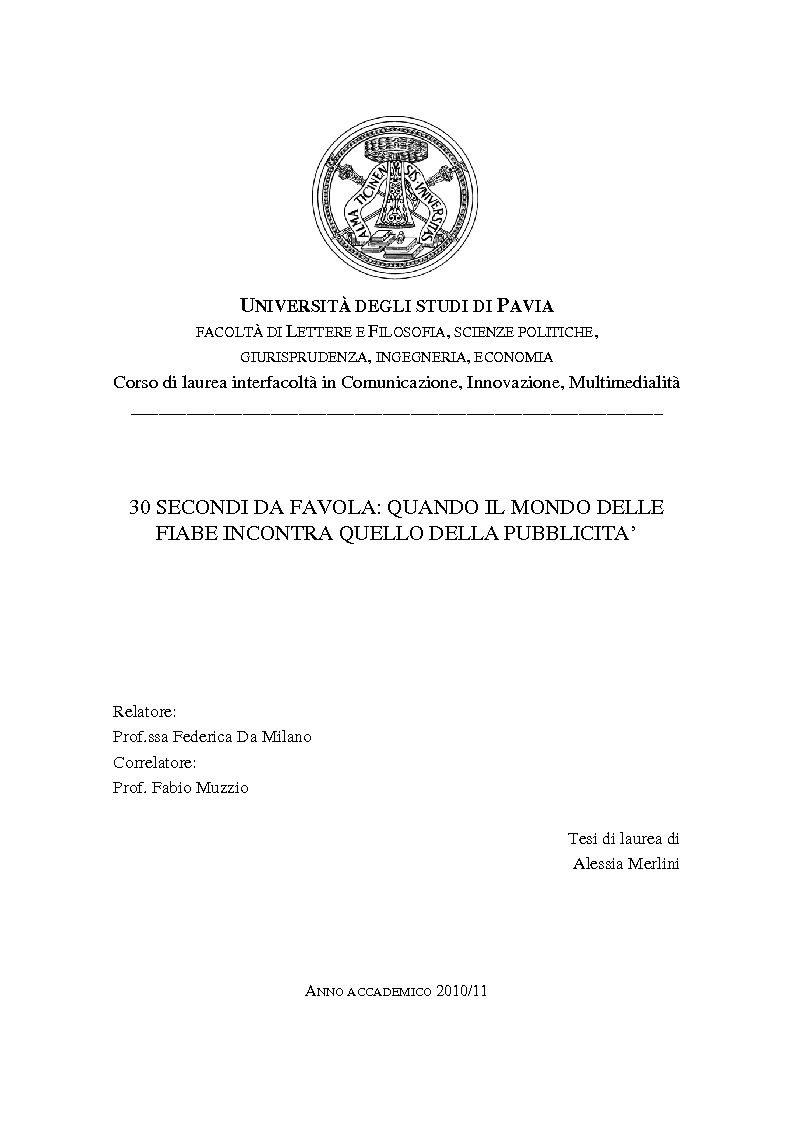 Anteprima della tesi: 30 secondi da favola: quando il mondo delle fiabe incontra quello della pubblicità, Pagina 1