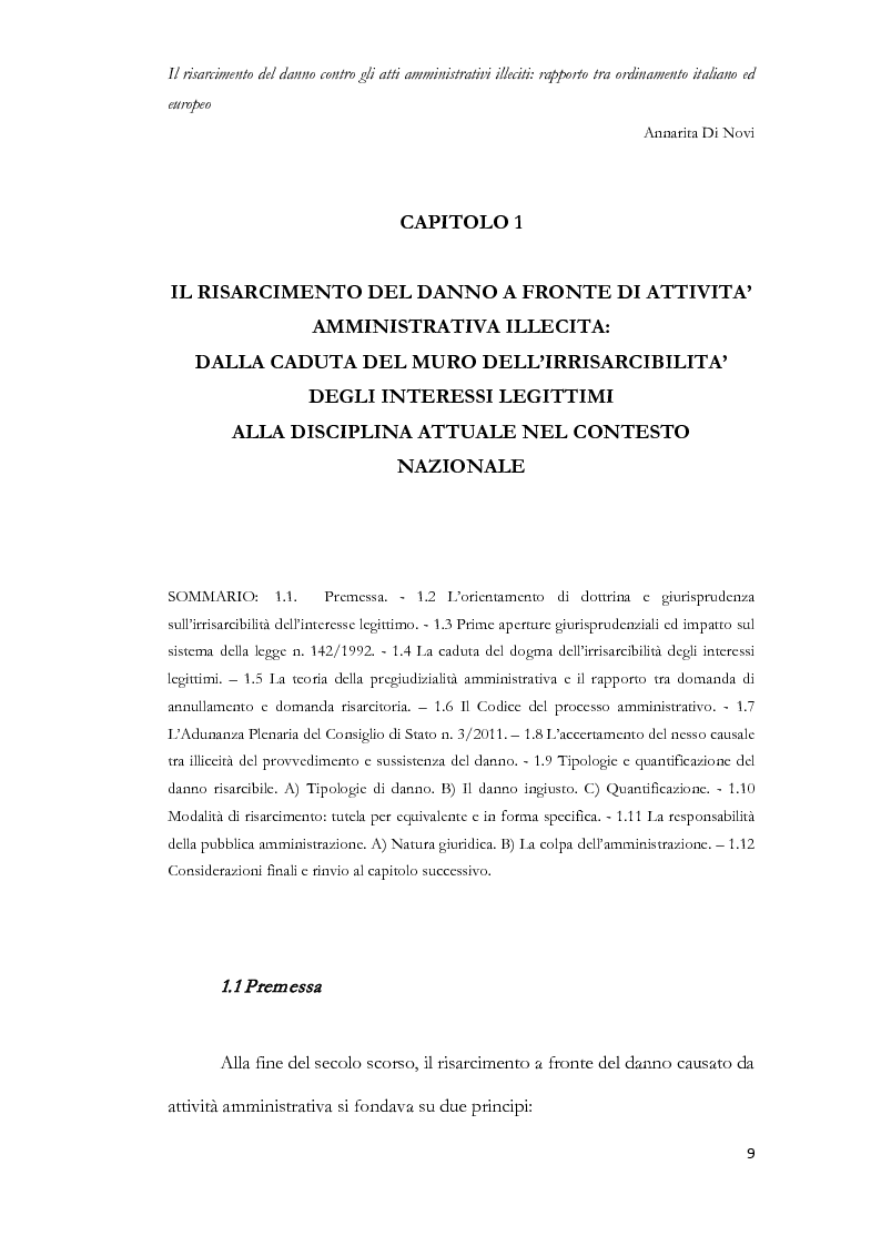 Anteprima della tesi: Il risarcimento del danno contro gli atti amministrativi illeciti: rapporto tra ordinamento italiano ed europeo, Pagina 10