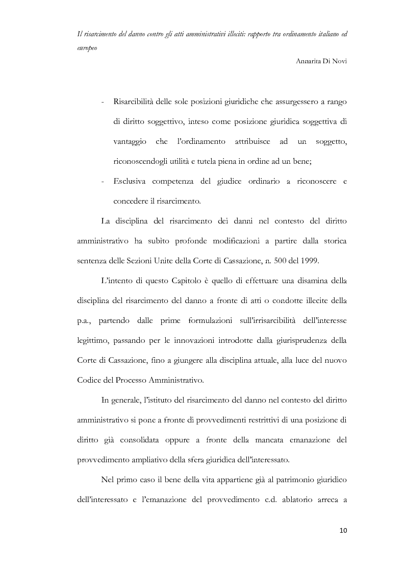 Anteprima della tesi: Il risarcimento del danno contro gli atti amministrativi illeciti: rapporto tra ordinamento italiano ed europeo, Pagina 11