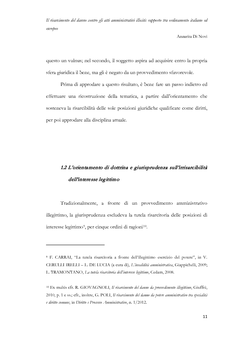 Anteprima della tesi: Il risarcimento del danno contro gli atti amministrativi illeciti: rapporto tra ordinamento italiano ed europeo, Pagina 12