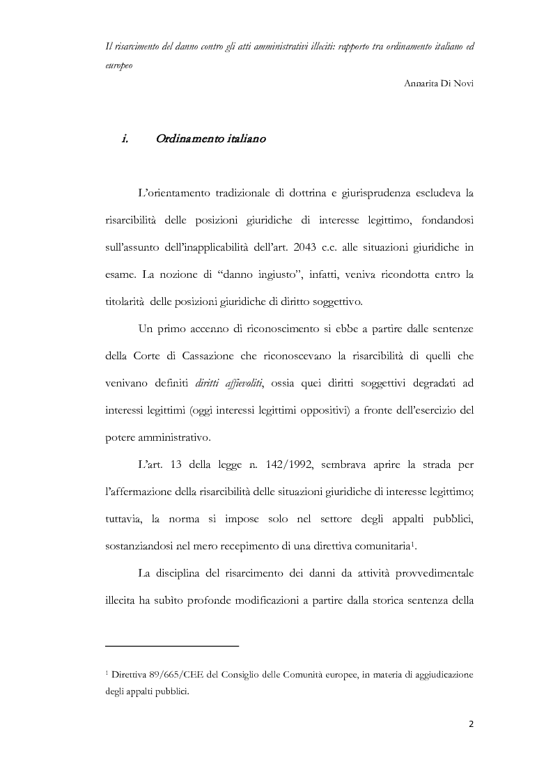 Anteprima della tesi: Il risarcimento del danno contro gli atti amministrativi illeciti: rapporto tra ordinamento italiano ed europeo, Pagina 3