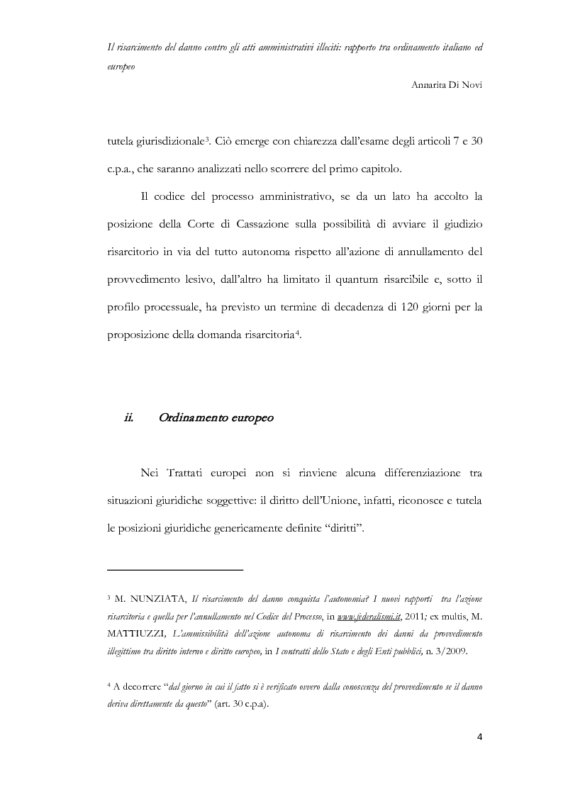 Anteprima della tesi: Il risarcimento del danno contro gli atti amministrativi illeciti: rapporto tra ordinamento italiano ed europeo, Pagina 5