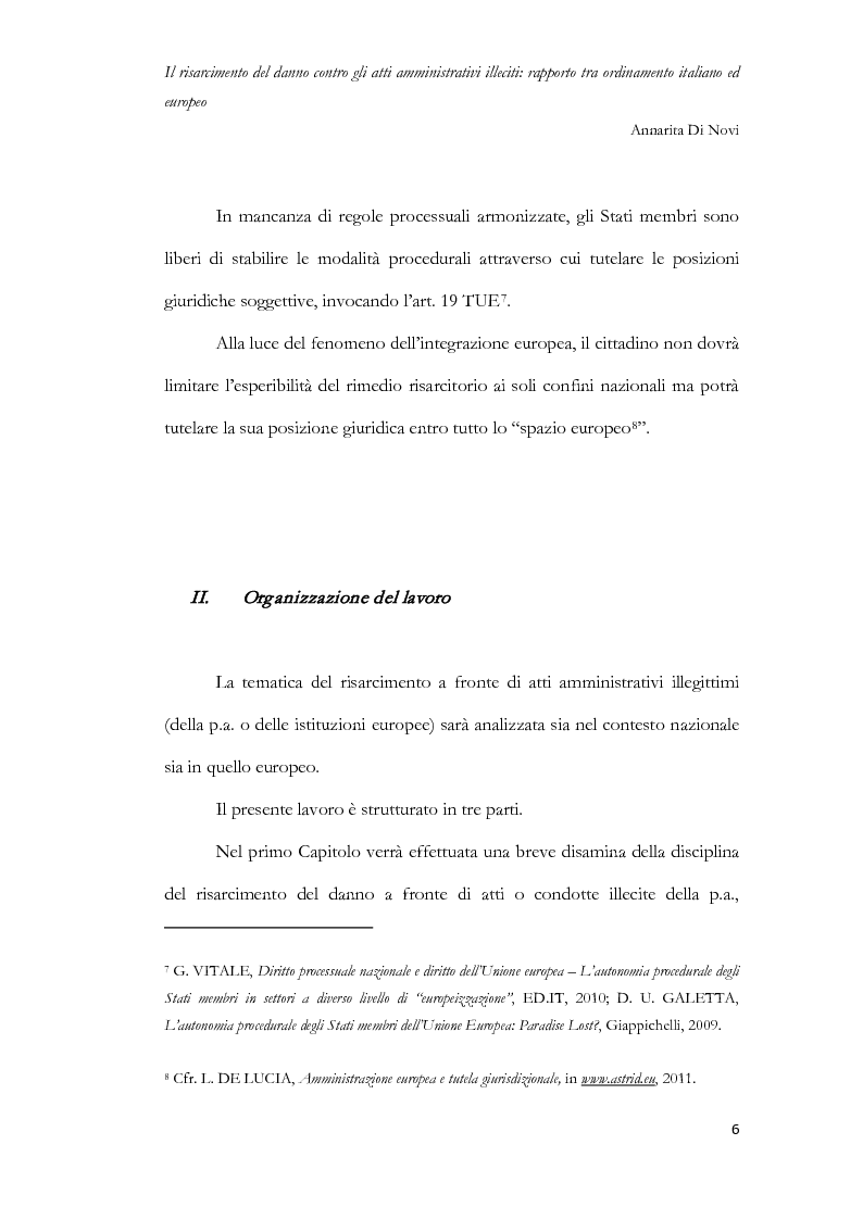 Anteprima della tesi: Il risarcimento del danno contro gli atti amministrativi illeciti: rapporto tra ordinamento italiano ed europeo, Pagina 7