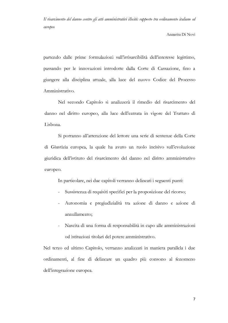 Anteprima della tesi: Il risarcimento del danno contro gli atti amministrativi illeciti: rapporto tra ordinamento italiano ed europeo, Pagina 8