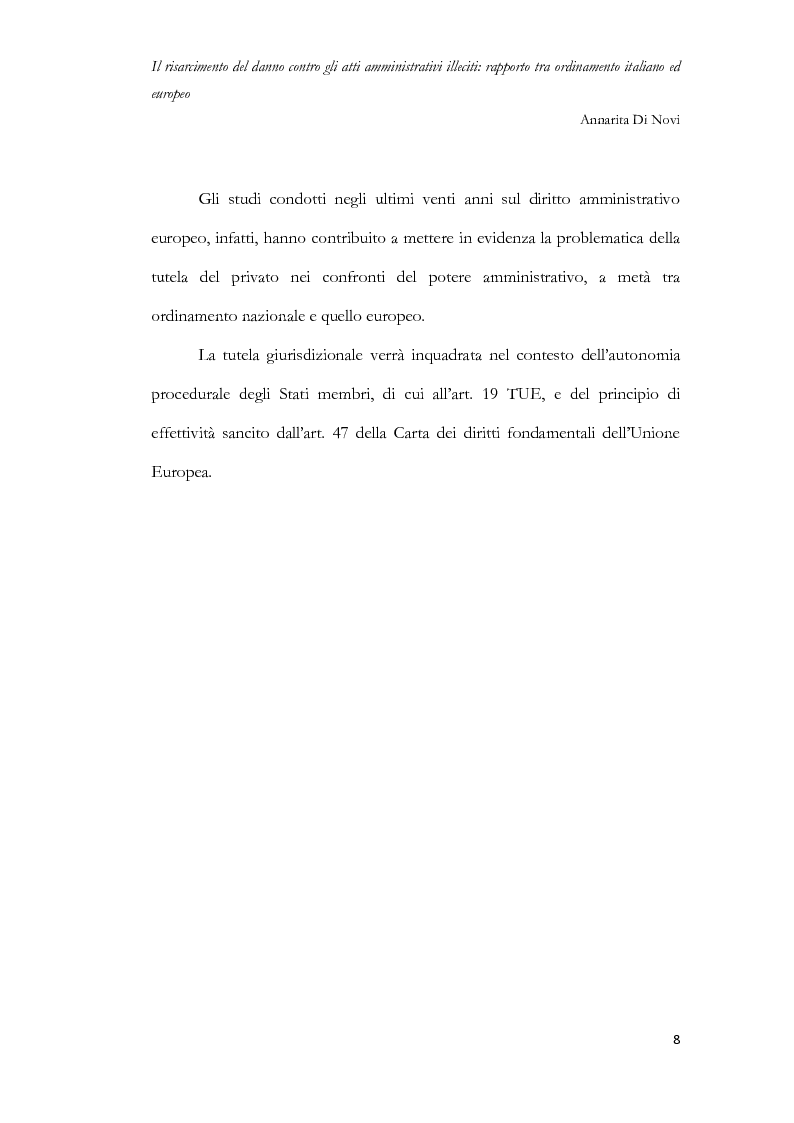 Anteprima della tesi: Il risarcimento del danno contro gli atti amministrativi illeciti: rapporto tra ordinamento italiano ed europeo, Pagina 9