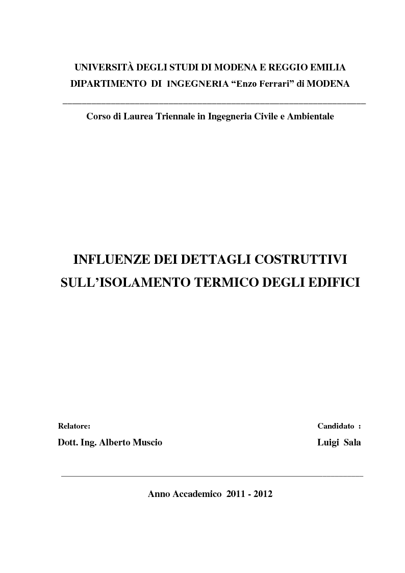 Anteprima della tesi: Influenze dei dettagli costruttivi sull'isolamento termico degli edifici, Pagina 1