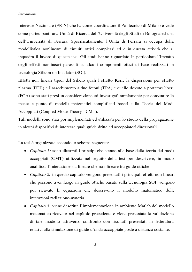 Anteprima della tesi: Studio della propagazione in guide d'onda accoppiate in presenza di effetti non lineari, Pagina 3