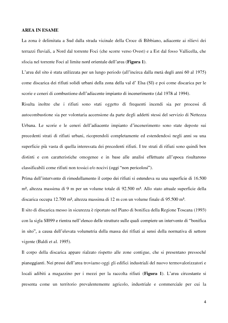 Anteprima della tesi: Monitoraggio della efficacia della bonifica di una discarica per RSU e scorie di incenerimento in località Pian de’ Foci – Poggibonsi (SI), Pagina 4