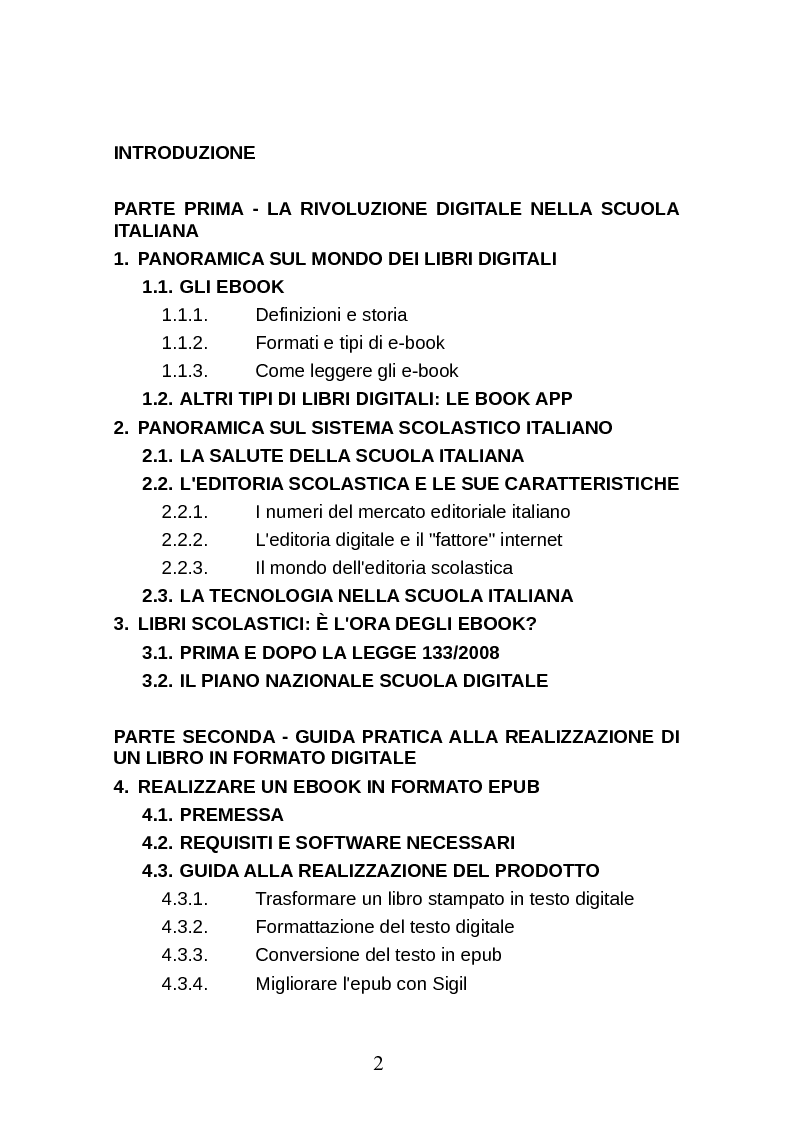 Indice della tesi: Le nuove frontiere dell'editoria scolastica: guida alla scoperta e alla realizzazione di contenuti digitali, Pagina 1