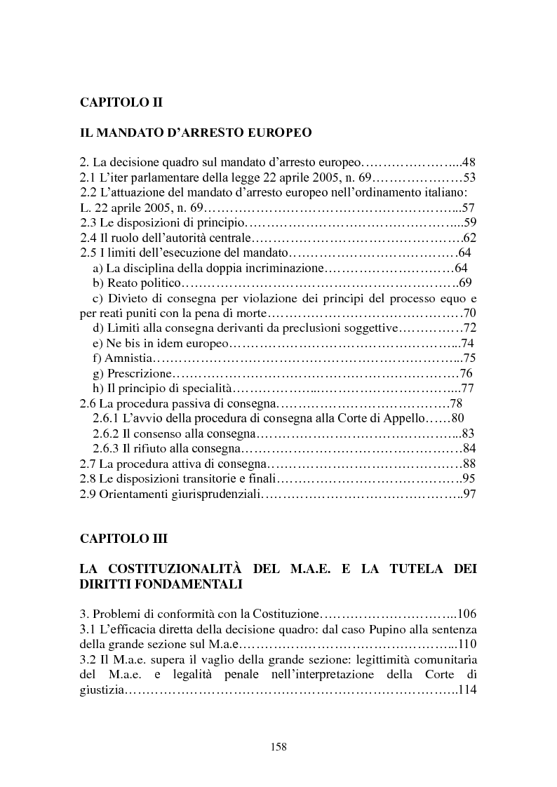 Indice della tesi: Le procedure di consegna: dall'estradizione al mandato di arresto europeo, Pagina 2