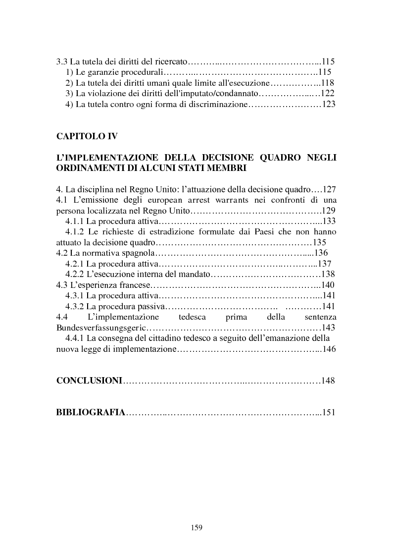 Indice della tesi: Le procedure di consegna: dall'estradizione al mandato di arresto europeo, Pagina 3