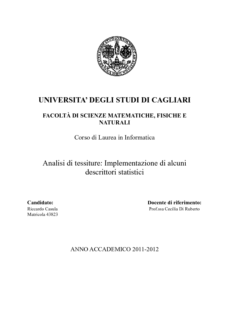 Anteprima della tesi: Analisi di Tessiture: Implementazione di alcuni descrittori statistici, Pagina 1