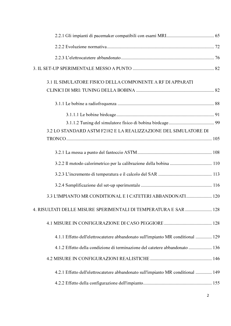 Indice della tesi: Valutazione sperimentale del riscaldamento indotto da risonanza magnetica su pacemaker di ultima generazione, Pagina 2