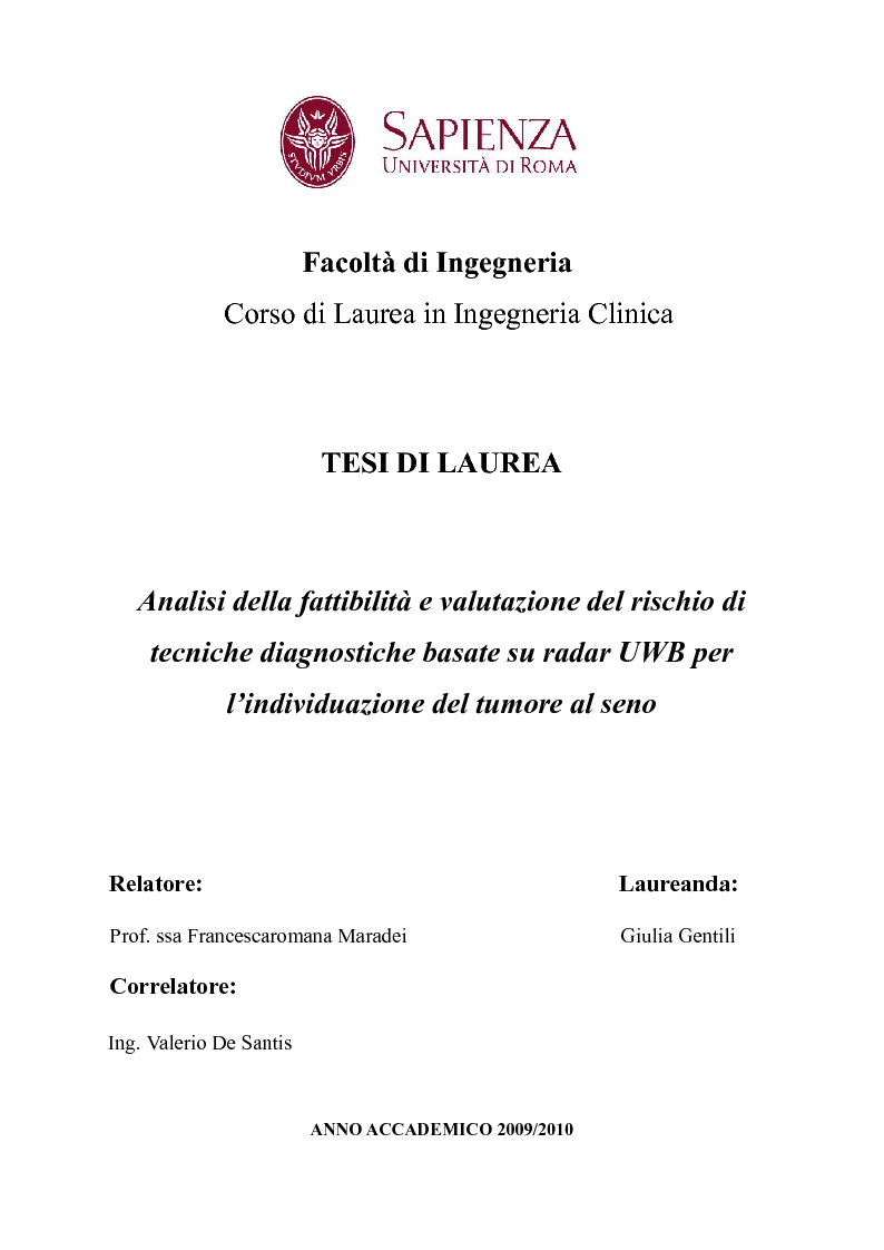 Anteprima della tesi: Analisi della fattibilità e valutazione del rischio di tecniche diagnostiche basate su radar UWB per l’individuazione del tumore al seno, Pagina 1