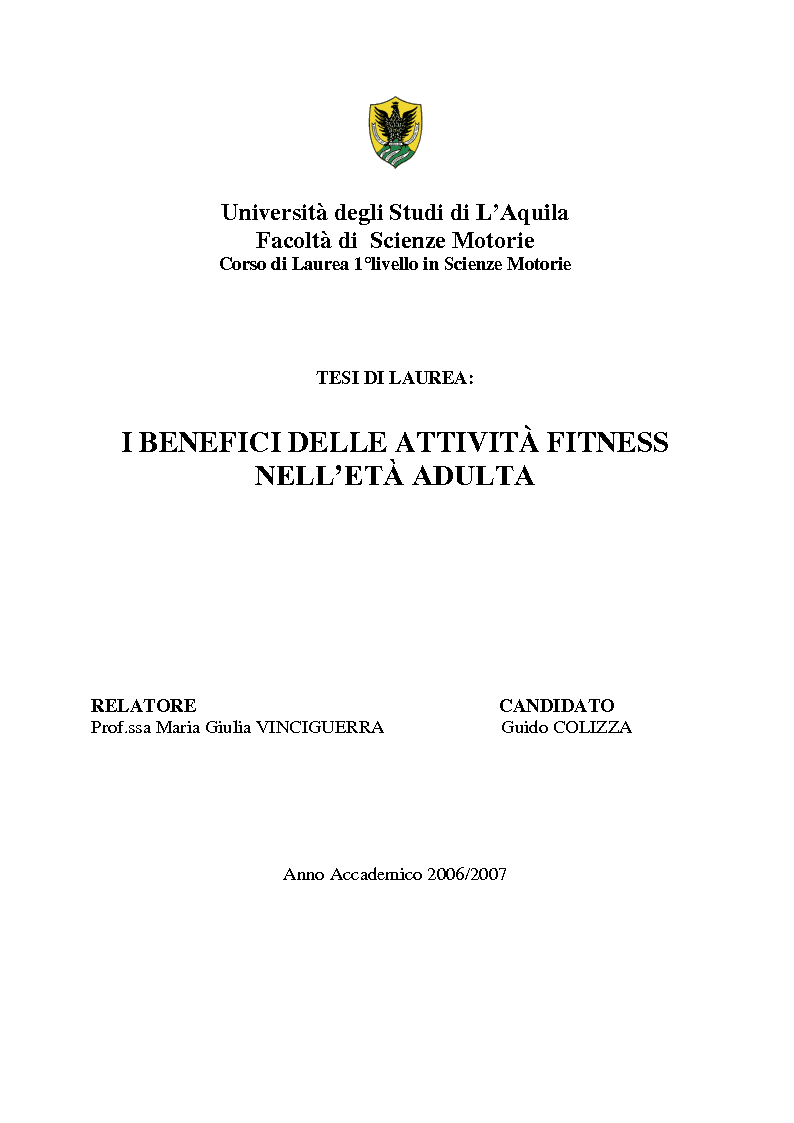Anteprima della tesi: I benefici delle attività fitness nell'età adulta, Pagina 1