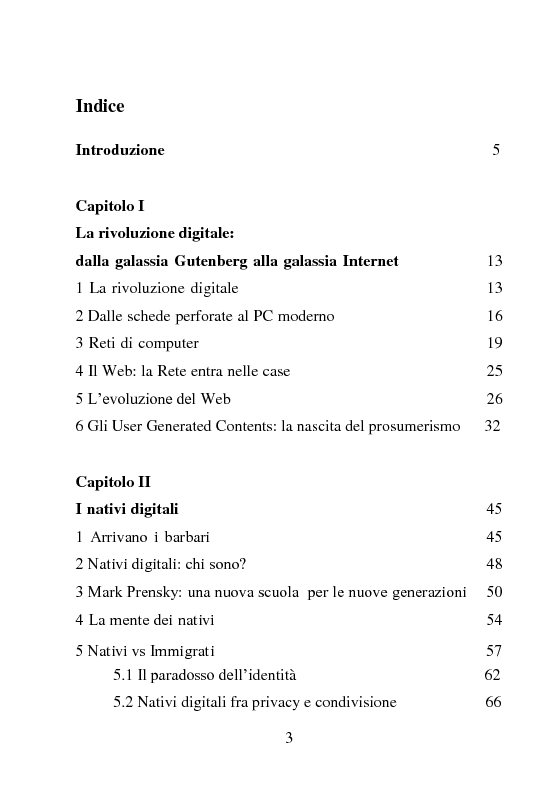 Indice della tesi: Nativi Digitali: adolescenti sempre in contatto, Pagina 1