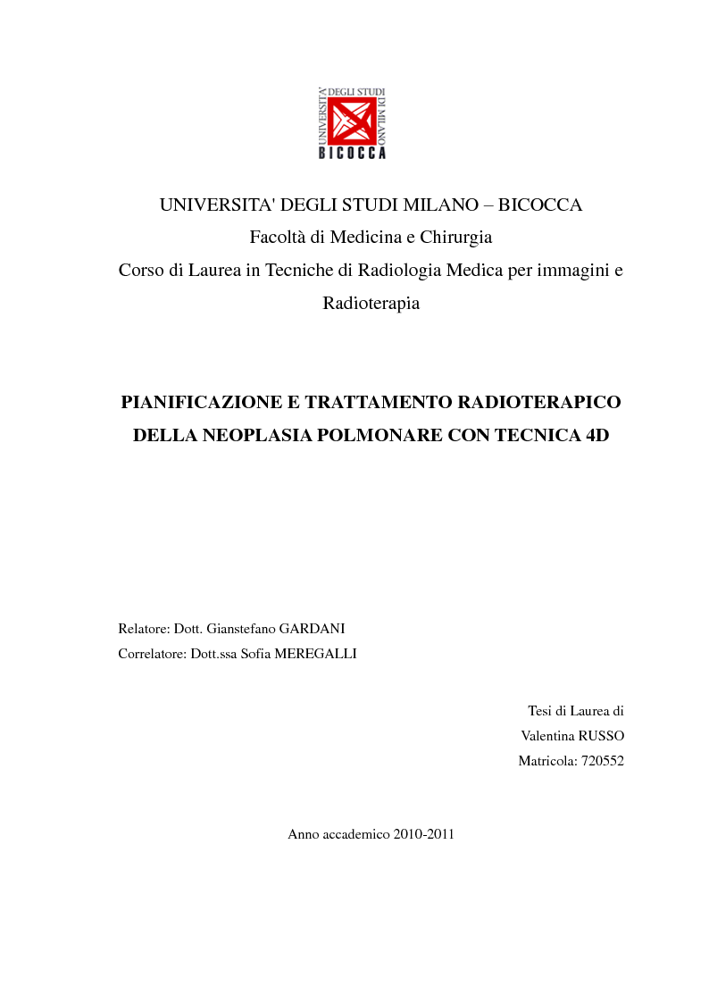 Anteprima della tesi: Pianificazione e trattamento radioterapico della neoplasia polmonare con tecnica 4D, Pagina 1