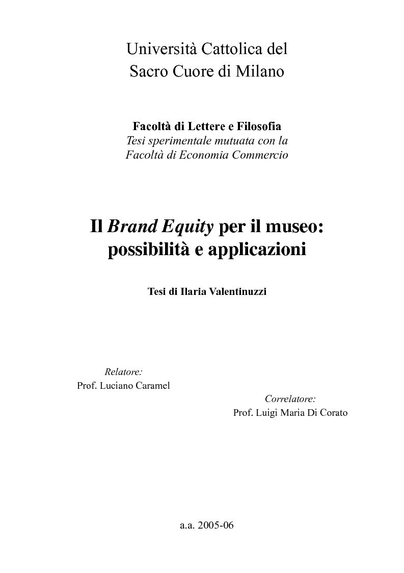 Anteprima della tesi: Il Brand Equity per il museo: possibilità e applicazioni., Pagina 1