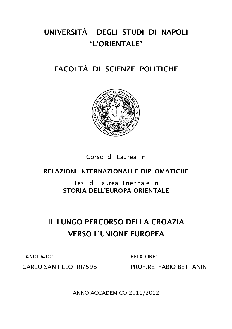 Anteprima della tesi: Il lungo percorso della Croazia verso l'Unione Europea, Pagina 1