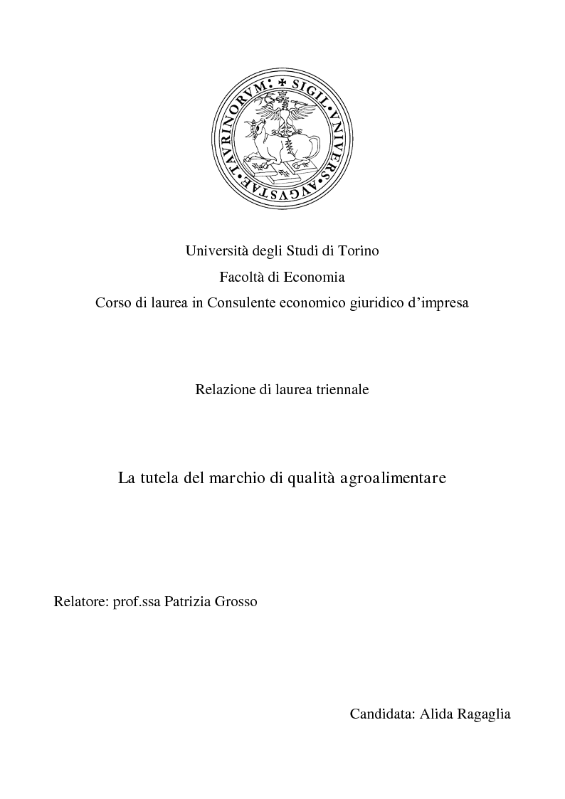 Anteprima della tesi: La tutela del marchio di qualità agroalimentare, Pagina 1