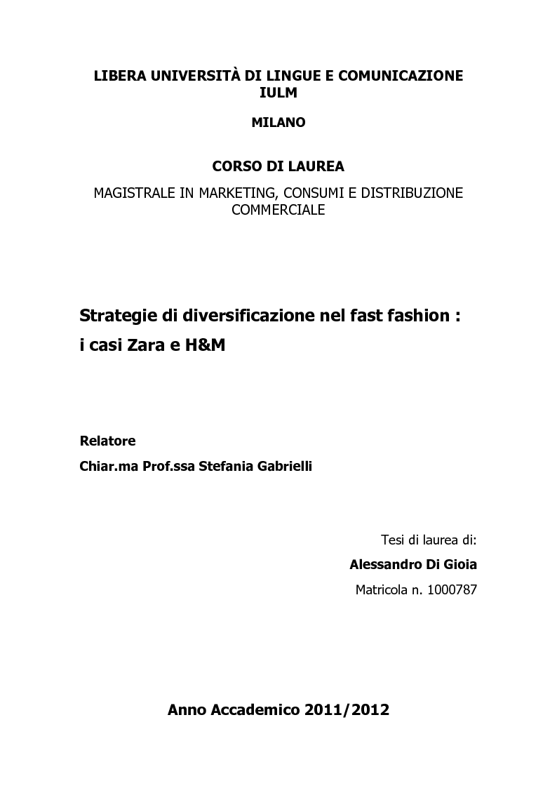Anteprima della tesi: Strategie di diversificazione nel fast fashion: i casi Zara e H&M, Pagina 1