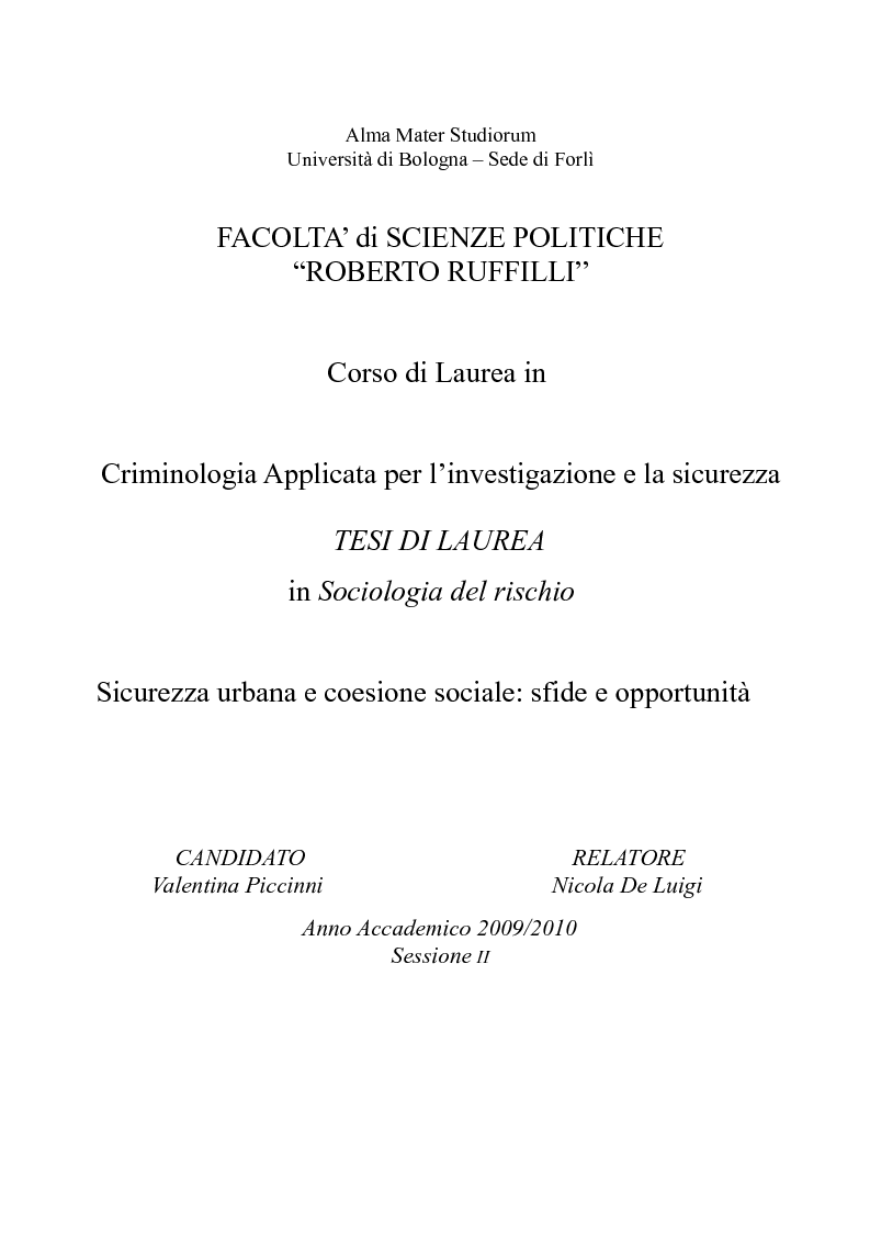 Anteprima della tesi: Sicurezza urbana e coesione sociale: sfide e opportunità, Pagina 1