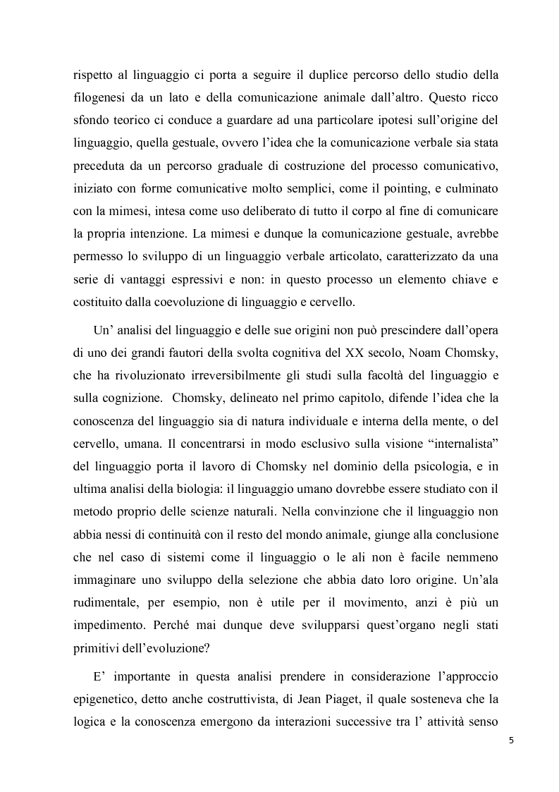 Anteprima della tesi: Natura e Cultura nel linguaggio: Chomsky, Piaget, Tomasello, Pagina 4