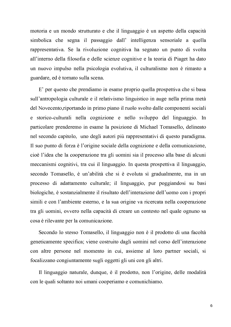 Anteprima della tesi: Natura e Cultura nel linguaggio: Chomsky, Piaget, Tomasello, Pagina 5