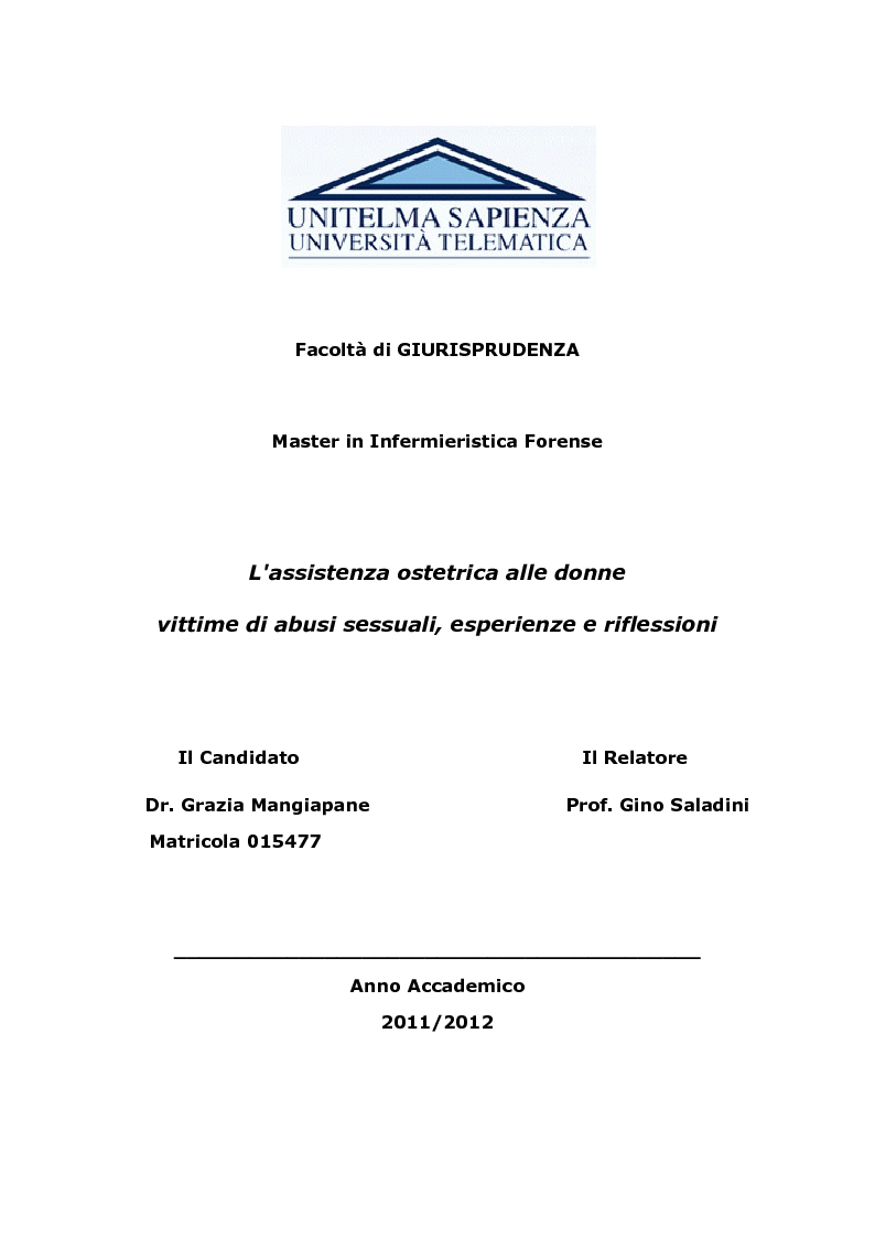 Anteprima della tesi: L'assistenza ostetrica alle donne vittime di abusi sessuali, esperienze e riflessioni, Pagina 1