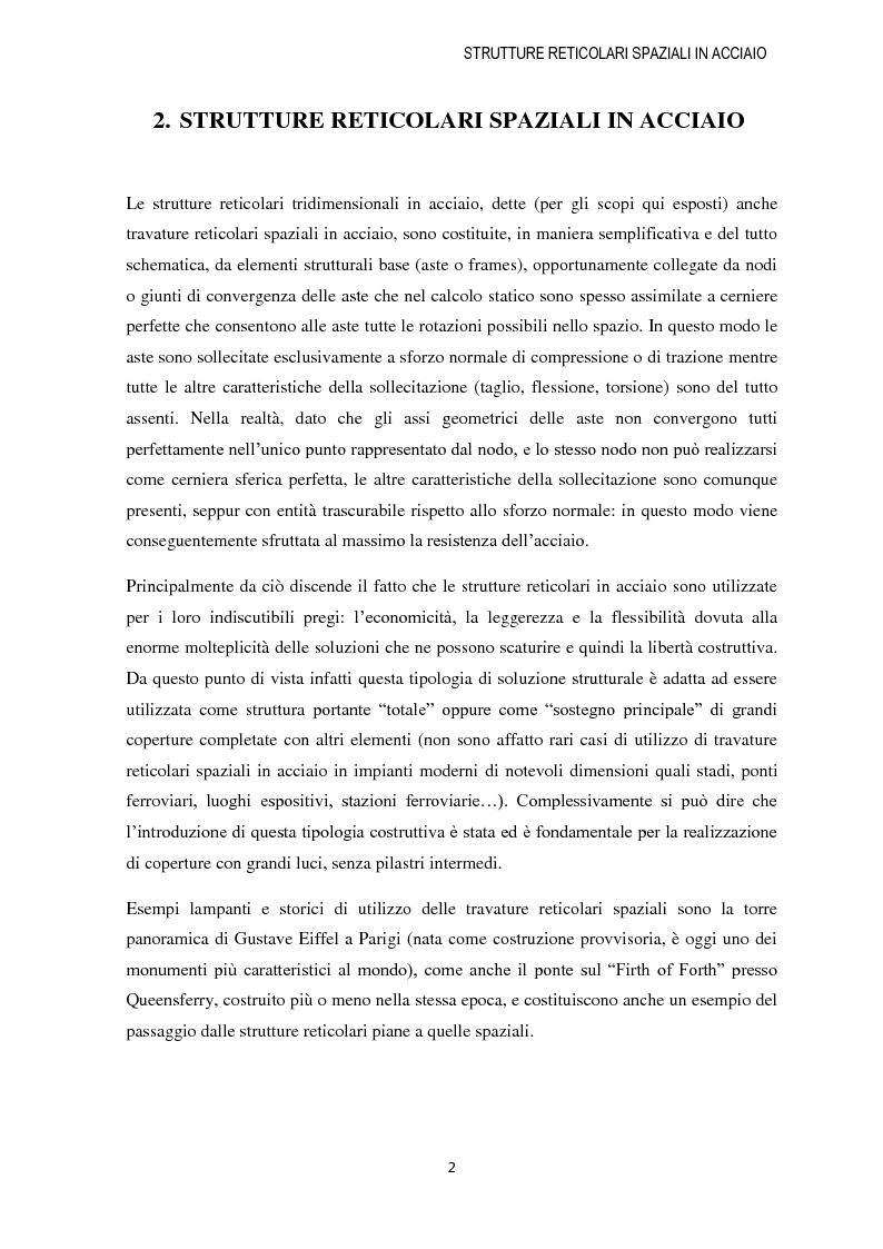 Anteprima della tesi: Strutture reticolari spaziali in acciaio: Tipologie metodi di calcolo ed esempi applicativi, Pagina 3