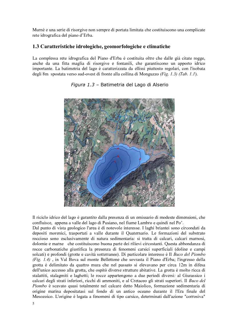 Anteprima della tesi: Roggia Fiume: caratteristiche chimiche, fisiche,biologiche, ecologiche e relativo impatto sul lago di Alserio, Pagina 4