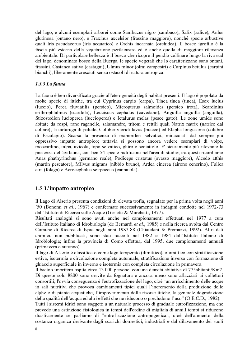 Anteprima della tesi: Roggia Fiume: caratteristiche chimiche, fisiche,biologiche, ecologiche e relativo impatto sul lago di Alserio, Pagina 7