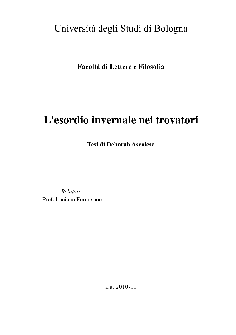 Anteprima della tesi: L'esordio invernale nei trovatori, Pagina 1